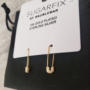 SUGARFIX by BaubleBar 14k gold plated sterling silver safety pin earrings new